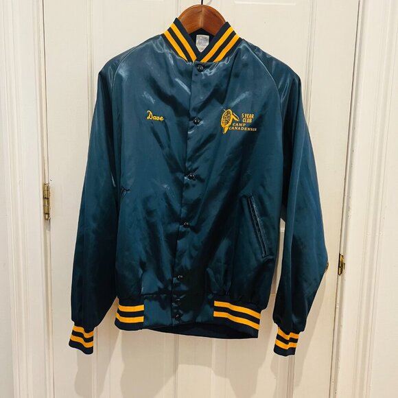 1960's 70s Camp Canadensis ILGWU Satin Varsity Jacket Men's L Navy Yellow - Picture 11 of 16